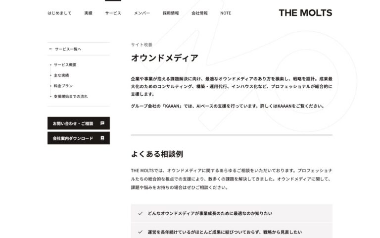 THE MOLTS オウンドメディア支援の公式サイトの画面